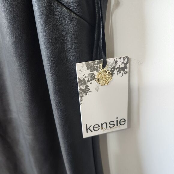 Kensie NWT Women's Black Lace-Trim Faux-Leather Shift Dress Size 10 - Picture 6 of 14